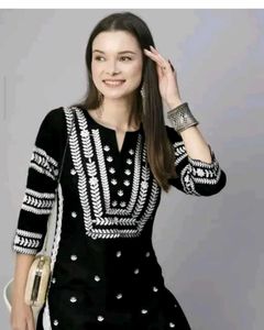 113.Black Kurta with White Embroidery (XXL)