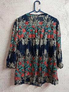 Floral Print V-Neck Blouse Multicolored