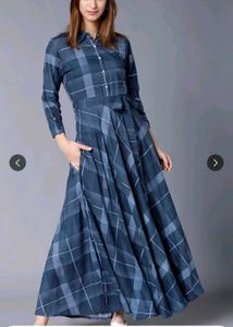 Chic Blue Plaid Midi Dress