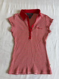 Red Striped Polo Top