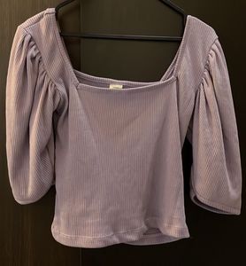 Purple Puff Sleeve Square Neck Top