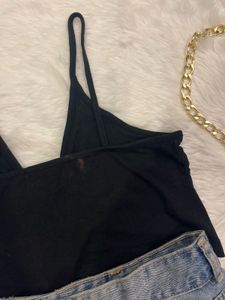 Black Ribbed Crop Top
