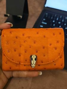 Orange Textured Wallet with Snake Clasp
