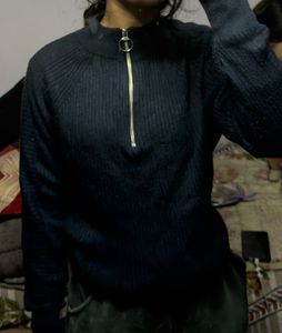 Navy Blue Zip Neck Sweater