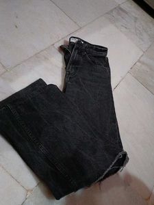 Stylish Black Distressed Wide Leg Jeans
