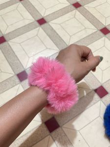 Fuzzy Pink &amp; Blue Hair Ties