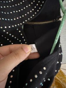 MISSMOSA Black Dress with Flat Rhinestones
