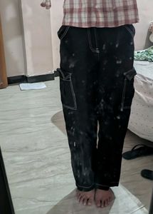 Black Cargo Pants with White Stitching