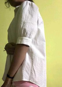 White Textured Button-Up Top