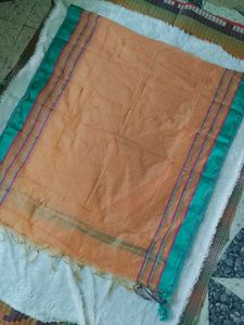 Elegant Orange Dupatta with Teal Border