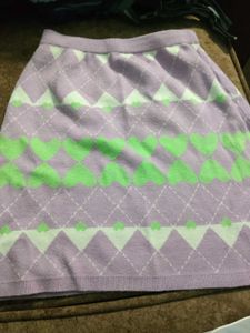 Purple &amp; Green Heart Argyle Knit Skirt