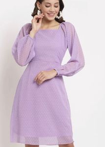 Chic Lavender Puff Sleeve Dress