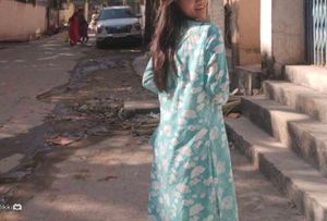 Teal Floral Kurta Set with Dupatta medium in seize