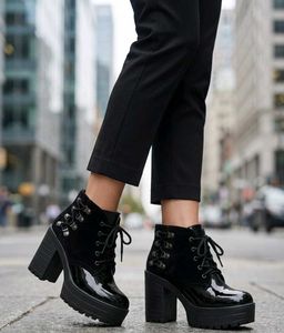 Edgy Black Chunky Platform/block heel Ankle Boots