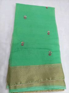 Elegant Green Embroideredt Saree
