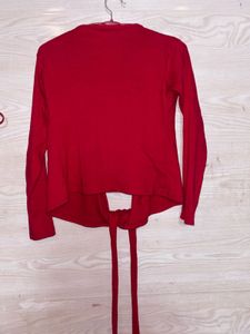 Red Long Sleeve Tie Back wrap Top