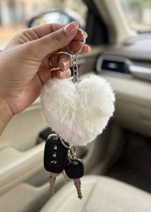 🤍☁️ FLUFFY WHITE PLUSH HEART KEYCHAIN