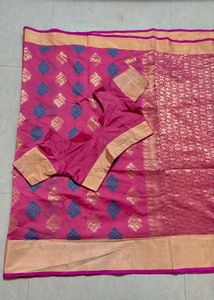 Light pink cotton saree with blouse