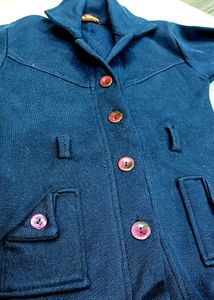 Woolen Blazer Coat Women Navy Blue Long Sweater