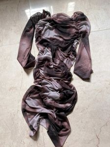 Ruched Tie-Dye Mesh Mini Dress