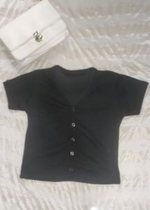 Women Black Korean Solid Top