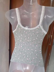 H&amp;M Grey Floral Lace Trim Camisole Top