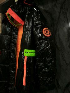 Black Puffer Coat with Neon Accents