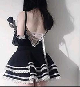Black Lace Up Sling Mini Korean Dresses