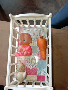 Vintage Baby Doll Crib with Toys