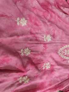 pink tie dye chikankari kurti
