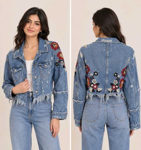 ZARA Embroidered Distressed Denim Jacket