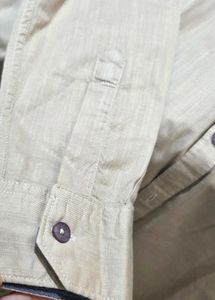 Men's Beige Band Collar Casual Shirt