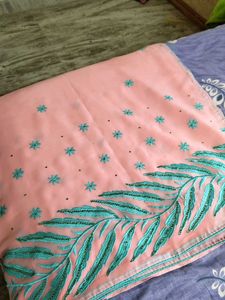 Elegant embroidery light pink fancy saree &amp; Blouse