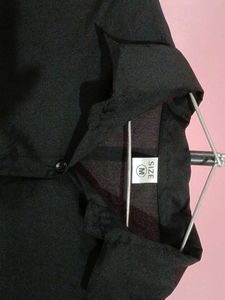 Black Cropped Button-Up Shirt with Patchwork Detai