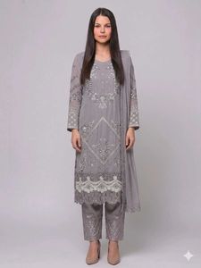 Elegant Grey Embroidered Kurta Set