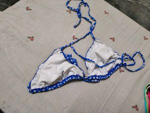 Blue Floral Triangle Bikini Top