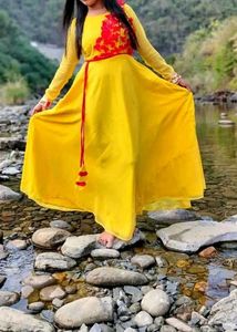 long yellow beautiful gown
