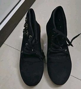 Black Ankle Boots with Floral Detail