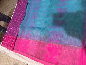Beautiful Blue &amp; Pink Saree with Blouse piece atta