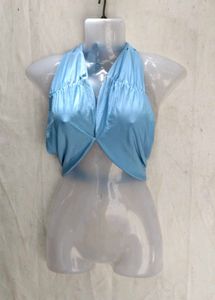 5116. Light Blue Halter Neck Crop Top