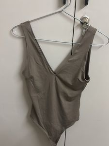 Taupe Plunge Neck Bodysuit
