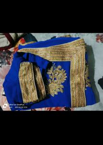 Royal Blue Saree with Gold Embroidery