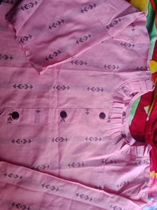 Pink Printed Kurta with Black Pants