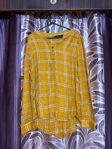 Mustard Yellow Plaid Button-Up Top