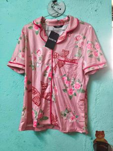 Pink Floral Bow Print Pajama Set
