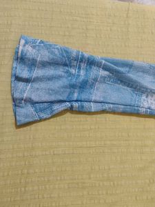 Blue Wash Denim Print Cropped Top