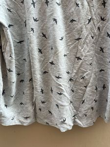 Gray V-Neck Bird Print T-Shirt