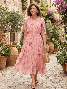 Chic Floral Print Midi Dress slit on both sides wi