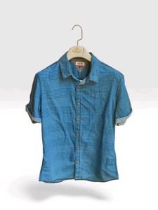 Blue Printed Short Sleeve Shirt