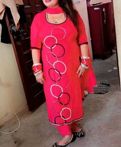 Vibrant Red Kurta Set with Circle Embellishments